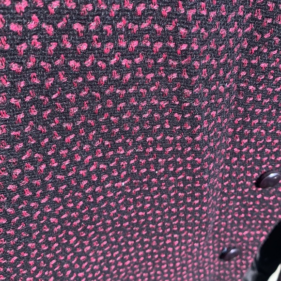 Dark navy blue with pink print sleeveless jacket. Wool. Fits S-M. Never worn. - Picture 12 of 12